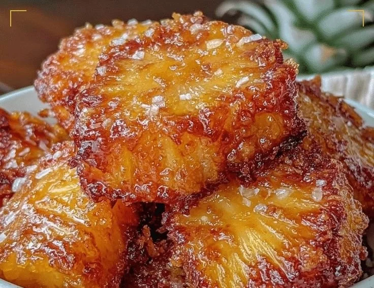 Delicious air fryer pineapple chunks served in a bowl with mint leaves.