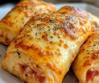 Crispy air fryer pizza rolls ready to be served.