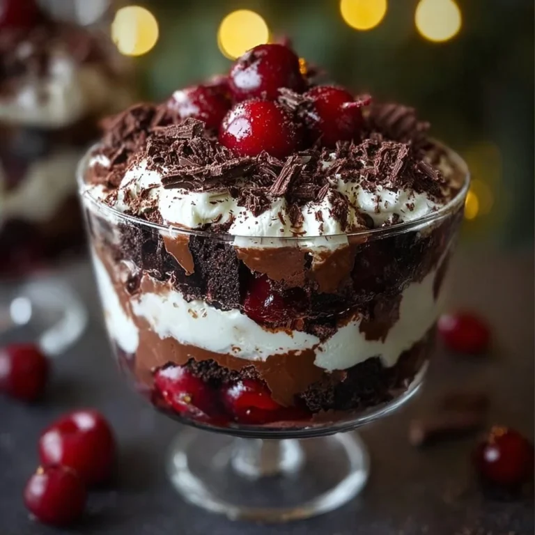 Delicious Black Forest Trifle layered with chocolate, cherries, and whipped cream for Christmas