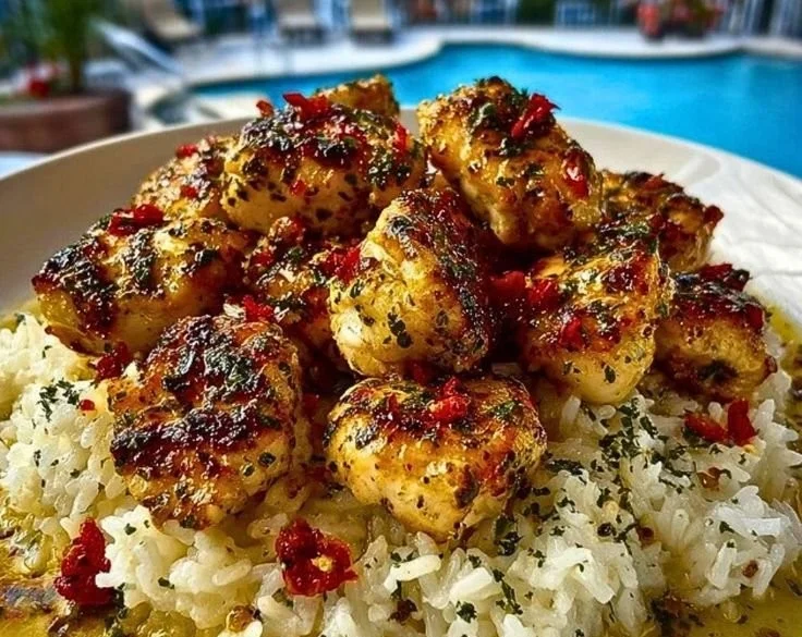Delicious Chicken Scampi served with Creamy Garlic Parmesan Rice