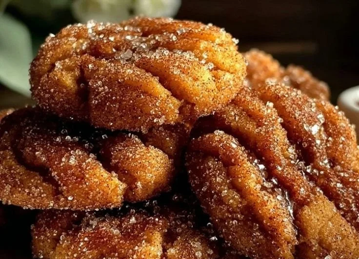 Delicious Churro Crinkle Cookies sprinkled with cinnamon sugar