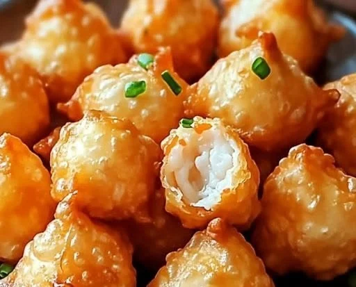 A plate of Crispy Crab Rangoon Bombs served as a delicious party appetizer.