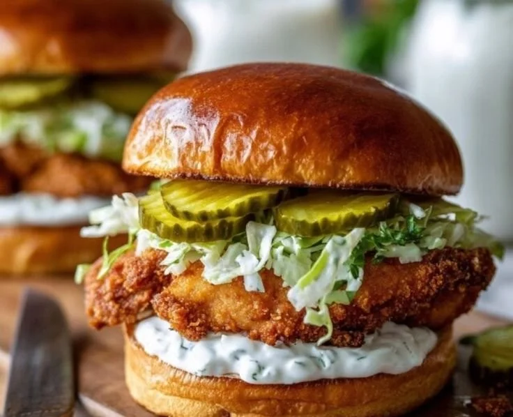 Crispy Dill Chicken Sandwich with lettuce and pickles