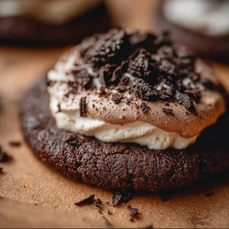 Delicious Crumbl French Silk Pie Cookies with chocolate and cream filling