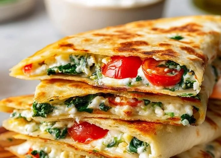 Easy Mediterranean Quesadilla filled with fresh ingredients and spices