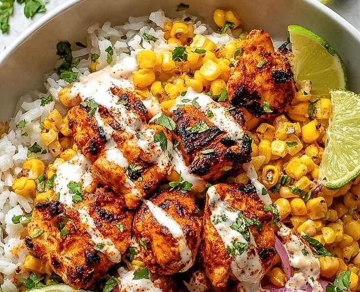 Delicious Easy Street Corn Chicken Bowl served in a colorful dish