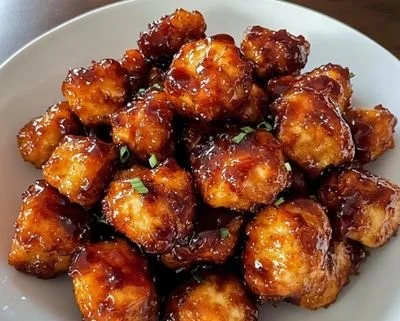 Delicious Air Fryer Honey BBQ Chicken Bites served in a bowl with dipping sauce