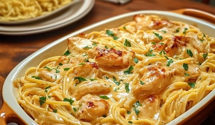 Delicious Garlic Butter Chicken Linguine with herbs and fresh ingredients