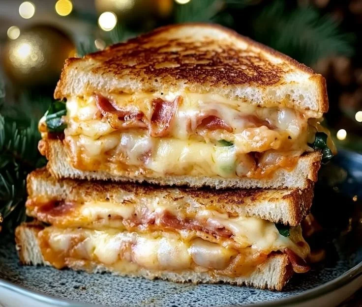 Hawaiian Pizza Grilled Cheese Sandwich with pineapple and ham melted cheese