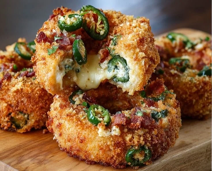 Jalapeño Popper Rings with stuffed onion for a spicy appetizer