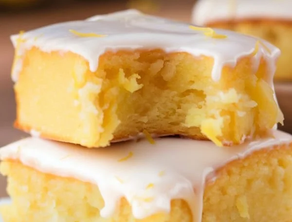 Deliciously moist lemon brownies on a plate