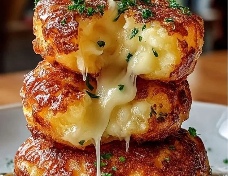 Homemade mashed potato cheese puffs served on a plate, crispy and golden