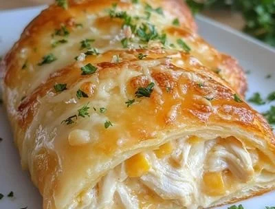 Melt-in-your-mouth cheesy chicken crescent roll ready to serve