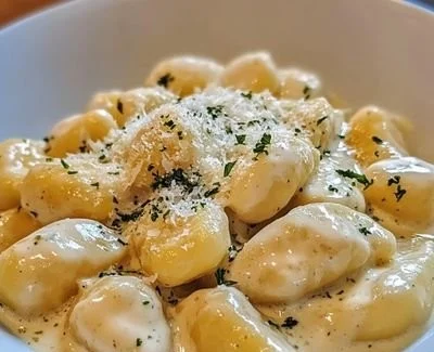 Delicious Millionaire Gnocchi served in a creamy sauce with fresh herbs