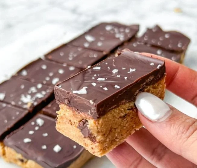 Delicious no bake cookie dough bars served on a plate