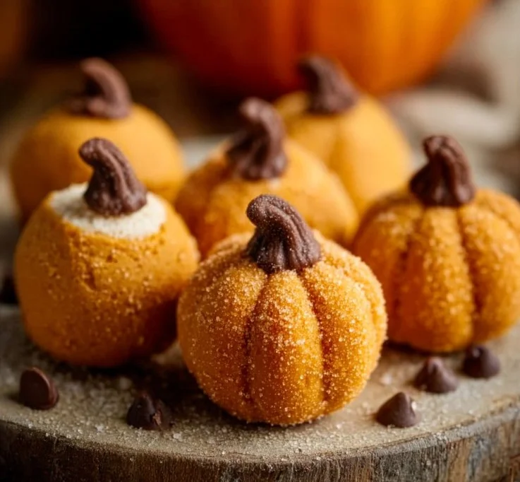 Pumpkin cheesecake truffles on a decorative plate