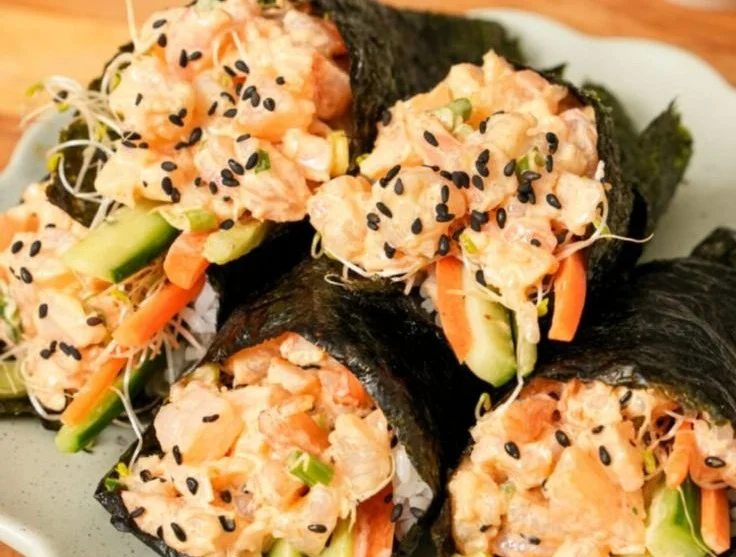 Delicious shrimp sushi hand rolls with fresh ingredients and vibrant presentation