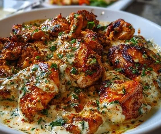 Delicious Turkish Chicken with Creamy White Sauce served on a plate