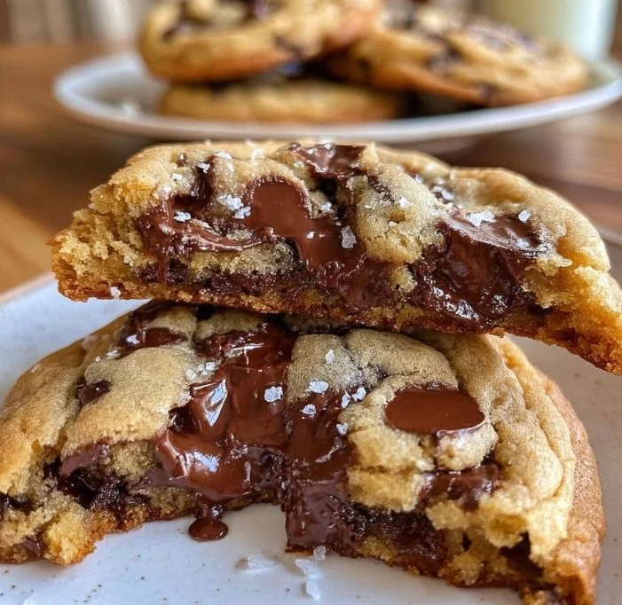 Ultra thick bakery style chocolate chip cookies fresh out of the oven